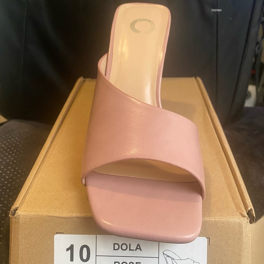 Brand New!  Open toe high block heel pumps in Rose. Size 10
